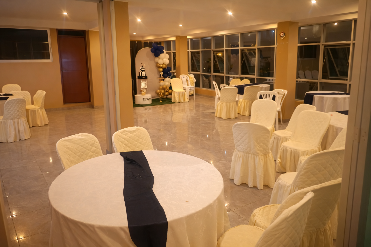 Modern lounge area with comfortable seating for networking and cocktails